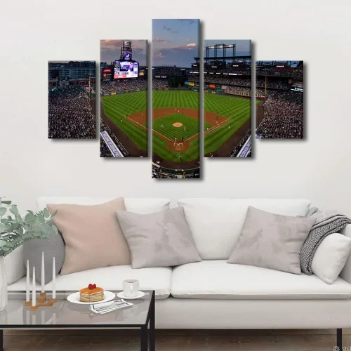 Vista 73 de TUMOVO T-MOBILE PARK - Arte de pared para sala de estar, lienzo de estadio de Seattle, 5 piezas, arte moderno de decoración de pared