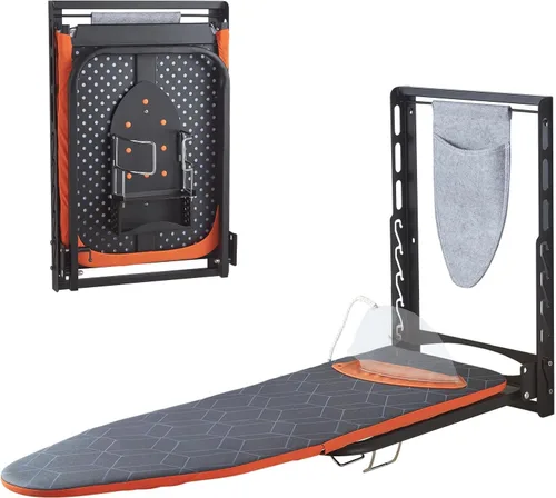 Vista 10 de Seiritex Tabla de planchar montada en la pared con soporte de hierro, 36 x 13 pulgadas, tabla de planchar plegable de montaje compacto para espacios