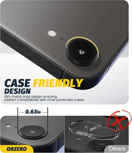 Vista 4 de Orzero Paquete de 3 protectores de lente de cámara para iPhone 17e / iPhone 16e, [instalación EZ] [compatible con fundas] cubierta de lente de Negro