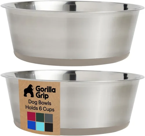 Vista 35 de Gorilla Grip - Juego de 2 cuencos metálicos de acero inoxidable para perros, base de goma, resistente a la oxidación, libre de BPA de grado Turquesa