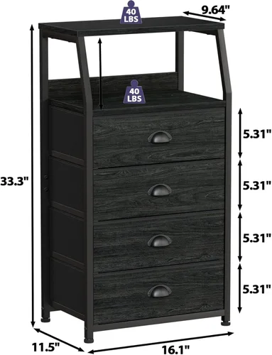 Vista 77 de Furnulem Cómoda negra con 5 cajones, cómoda de tela de torre de almacenamiento vertical para dormitorio, pasillo, entrada, guardería, organizador