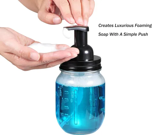 Vista 3 de Amolliar Bomba Dispensadora de Jabón Espumoso en Tarro de Masón, Bomba de Jabón de Espuma de Plástico con Tapa de Acero Inoxidable Resistente a