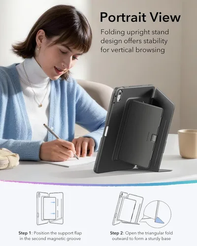 Vista 6 de ESR Funda para iPad A16, funda para iPad de 11ª/10ª generación (2025/2022), cubierta vertical con soporte, múltiples ángulos de soporte, funda ultra