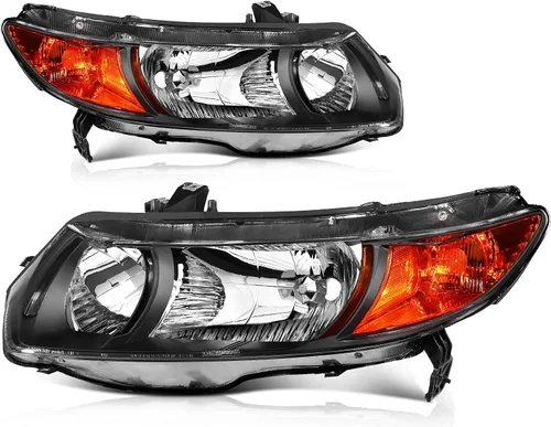 cciyu Conjunto de faros para Honda Civic 2 puertas Coupé 2006-2011 carcasa negra ámbar reflector lente transparente faros