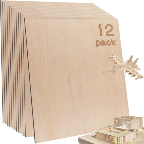 Vista 25 de 48 piezas de madera contrachapada de abedul báltico, 12 x 12 x 1/8 pulgadas, 0.118 pulgadas de grosor, madera sin terminar para manualidades, corte
