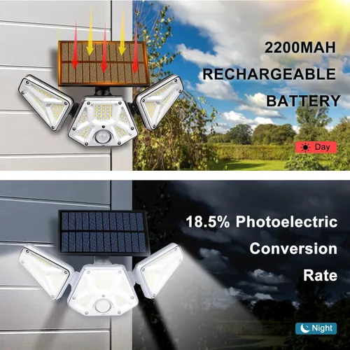 Vista 4 de Solar Security Lights Outdoor Waterproof IP65,2200LM 113LED Outdoor Solar Motion Light with Sensor & Remote,Solar Powered Waterproof Flood Lights 3