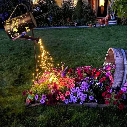 Luces solares para decoración de jardín al aire libre, regadera, luz de paisaje, farol colgante grande en cascada, decoración de patio impermeable