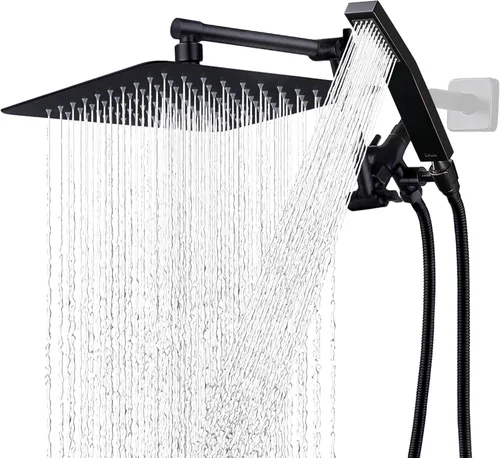Vista 9 de G-Promise Cabezal de ducha de metal de 10 pulgadas con combo de rociador de mano, desviador de 3 ajustes, brazo de extensión ajustable con juntas