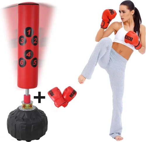 Vista 3 de Saco de boxeo con soporte, 70 pulgadas, rodamiento de 203 libras, bolsa de boxeo pesada independiente para jóvenes adultos, base estable grande