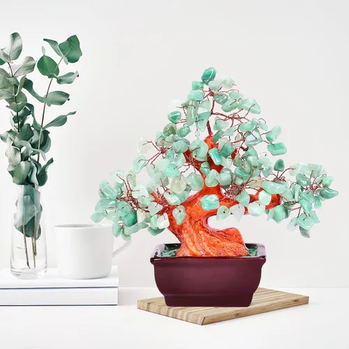 Vista 4 de Feng Shui Quartz Crystal Money Tree Bonsai Style Decoration for Luck and Wealth (Green)