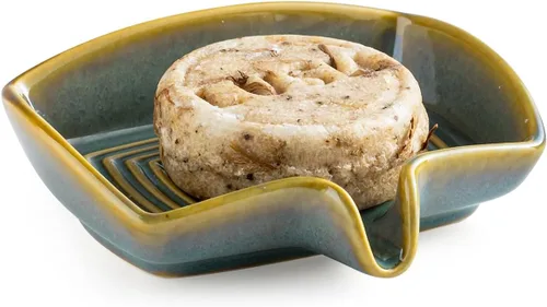 Vista 21 de Jabonera con drenaje, soporte de cerámica para jabón, barra autodrenante, protector de jabón con diseño de cascada para ducha, baño, cocina, Blanco