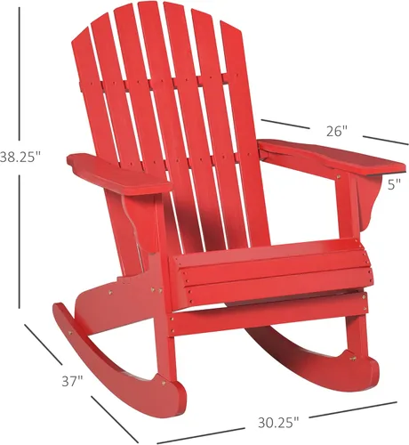 Vista 3 de Outsunny Mecedora Adirondack de madera para exteriores, asiento para hoguera con diseño de madera de rejillas, respaldo en abanico y estilo rústico