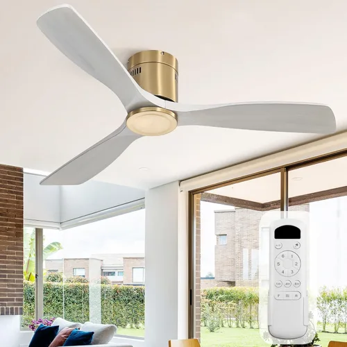 Vista 19 de Sofucor Ventilador de Techo de Madera Maciza de 52 Pulgadas Sin Luces Montaje al Ras Ventiladores de Techo con Control Remoto-Aspas de Madera