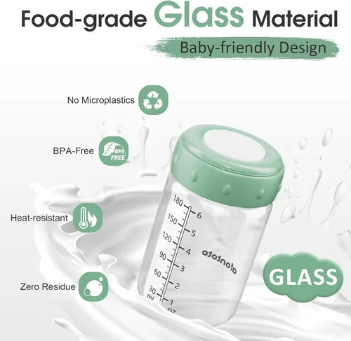 Vista 3 de Botellas de almacenamiento de leche materna de vidrio, botellas de repuesto con bomba Spectra, sin BPA, cuello ancho, botella de vidrio de Verde