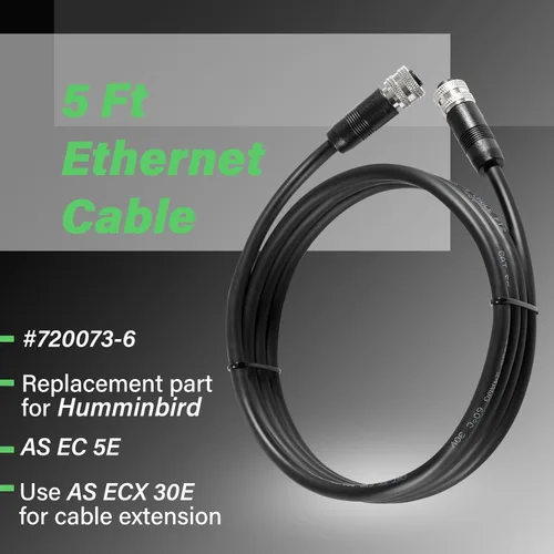 Vista 2 de 720073-6 - Cable Ethernet de 5 pies como EC 5E de repuesto para Humminbird, color negro, apto para hélice, APEX, SOLIX y Onix