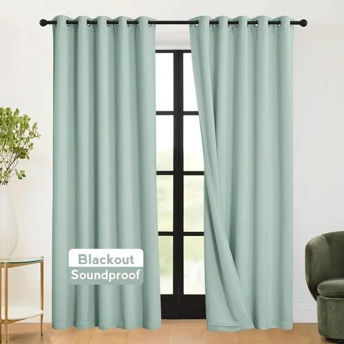 Vista 60 de RYB HOME - Cortinas totalmente opacas para baño, 3 capas de reducción de ruido, cortinas blackout con ojales para ventana pequeña de dormitorio