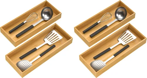 Vista 11 de VeyFey Bandeja de cubiertos para cajón, organizador apilable de bambú para cajones de cocina, 9 x 3 x 2 pulgadas, juego de 2