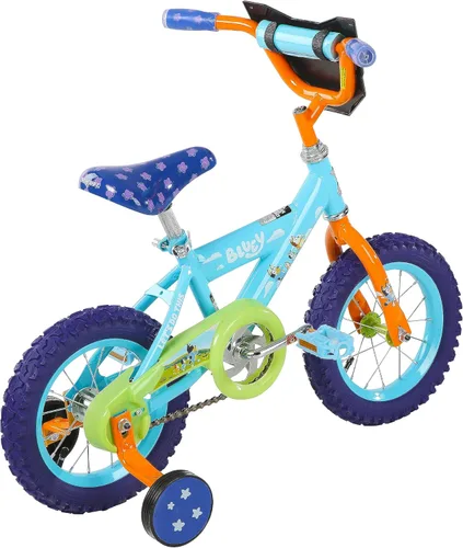 Vista 3 de Bicicleta infantil de 12 pulgadas Bluey de Dynacraft para niños y niñas con ruedas de entrenamiento, freno de contrapresión, estructura resistente