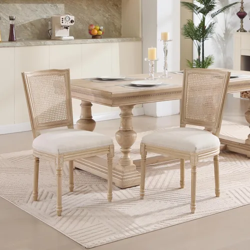 Vista 21 de Dining Chairs Set of 2, Table & Chair Sets with Natural Rattan Round Back, Upholstered Stackable Dining Room Chairs for Living Room, Kitchen
