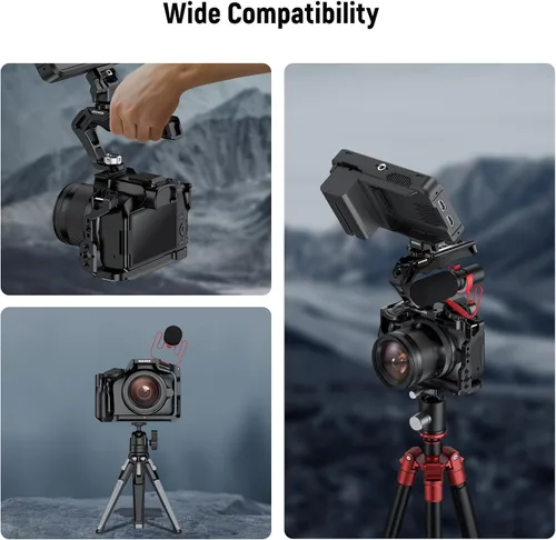 Vista 8 de NEEWER Jaula para cámara R50 compatible con Canon EOS R50, plataforma de video de aluminio con riel NATO, roscas de 1/4", agujeros ARRI de 3/8