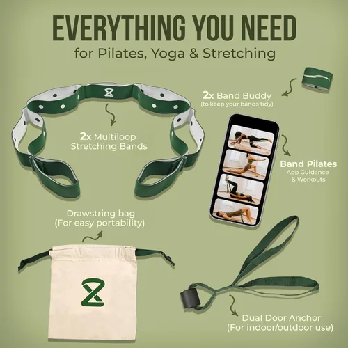 Vista 2 de Two8 Bands Pilates in a Box - Bandas de resistencia de entrenamiento para mujeres y hombres, banda de resistencia con bucles, banda elástica