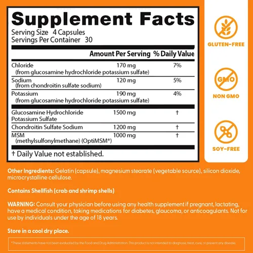 Vista 4 de Doctor's Best Glucosamina Condroitina Msm con cápsulas OptiMSM, apoya la estructura, función y comodidad saludables de las articulaciones, sin OGM