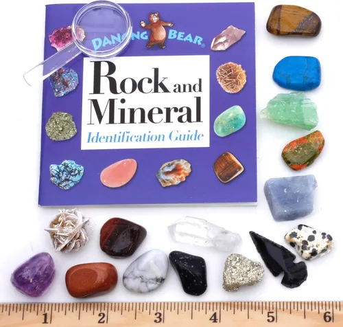 Vista 3 de DANCING BEAR - Juego de 15 piezas de colección de rocas y minerales con caja de colección/expositor, hoja de identificación, libro de rocas, lupa