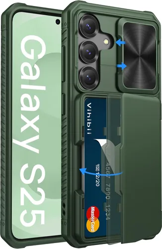 Vista 32 de Vihibii Funda para Samsung Galaxy S25 con tarjetero (4 tarjetas), [bloqueo RFID] y cubierta de cámara deslizante y protección contra caídas de grado