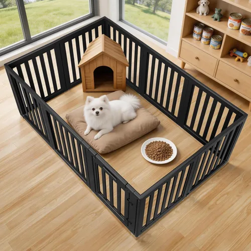 Vista 14 de Corralito para perros, corral transparente para perros, corral para perros en interiores, fácil de instalar y quitar, corralito para cachorros