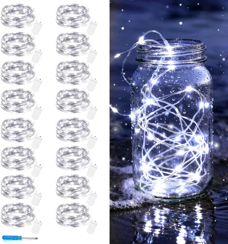 Vista 11 de VOOKRY Paquete de 12 Luces de Hadas que Funcionan con Pilas, 30 LEDs Mini Luces de Cadena Estrelladas de Alambre de Cobre Plateado de 10 pies