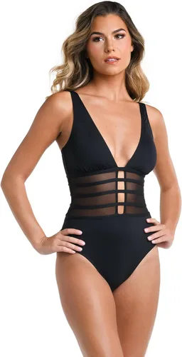 Vista 3 de La Blanca Traje de baño de una pieza de malla estándar Island Goddess sobre el hombro para mujer