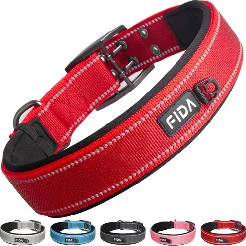 Vista 15 de Fida Collar para perro de alta resistencia, acolchado de neopreno suave ultra cómodo, collar de nailon reflectante ajustable para mascotas