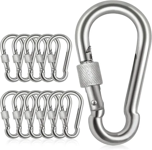 Vista 13 de Clips de mosquetón de bloqueo, gancho de resorte de acero inoxidable, mosquetón de bloqueo resistente, 304 de acero inoxidable de alta calidad