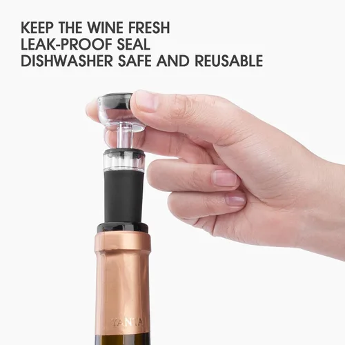 Vista 5 de mafiti Juego de 4 tapones de vino, tapón para botella de vino con bomba de ahorro de vino integrada al vacío, tapas de silicona aptas