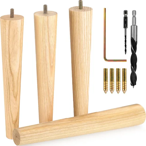 Vista 17 de Airy Abode Patas de madera de fresno prémium para muebles (kit de instalación completa): elige tu