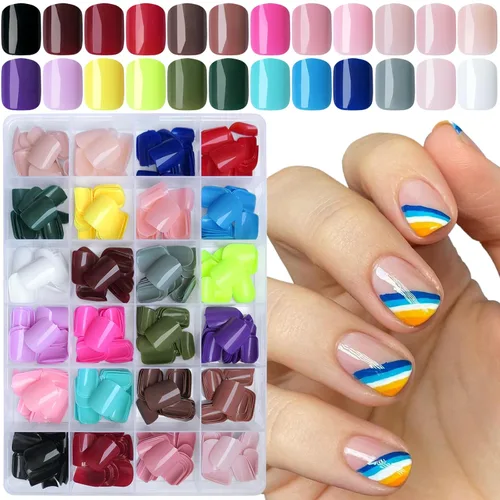 Vista 8 de AddFavor 576 uñas postizas a presión de almendra, uñas postizas medianas de cobertura completa, uñas cortas de aguja a presión, uñas postizas