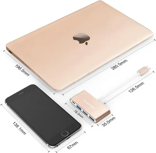 Vista 5 de LENTION Concentrador USB-C 4 en 1 con tipo C, USB 3.0, USB 2.0 para MacBook Pro (M1-M5) 2025-2016, iPhone 17-15, nuevo Mac Air/Surface, ChromeBook