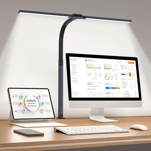 Vista 8 de Lámpara de Escritorio LED para Oficina en Casa, Luz de Escritorio que Cuida los Ojos con Abrazadera, Lámpara de Trabajo de Arquitecto de Doble