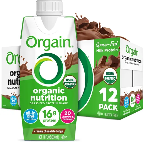 Orgain Batido Nutricional Orgánico de Proteína, Sabor Dulce Cremoso de Chocolate - 16g de Proteína de Suero de Leche Alimentada con Pasto, Reemplazo