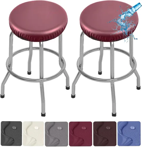 Vista 18 de Paquete de 2 fundas para taburetes de bar de poliuretano, impermeables, extraíbles, lavables, color gris, se adapta a taburetes redondos de 13 a 18