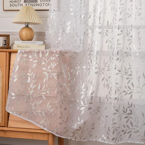 Vista 17 de Deeprove Cortinas traslúcidas color aguamarina y dorado de 63 pulgadas de largo, 2 paneles para decoración de dormitorio, cocina, decoración