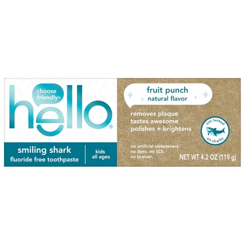 Vista 8 de Hello Smiling Shark Pasta dental sin flúor para niños, sabor natural a ponche de frutas, tubo de 4.2 oz (paquete de 3)