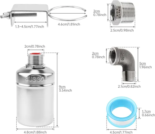 Vista 2 de 2 Pack Water Float Valve,1/2" to 3/4'' 1'' 304 Stainless Steel Fully Automatic Water Level Controller Float Valve