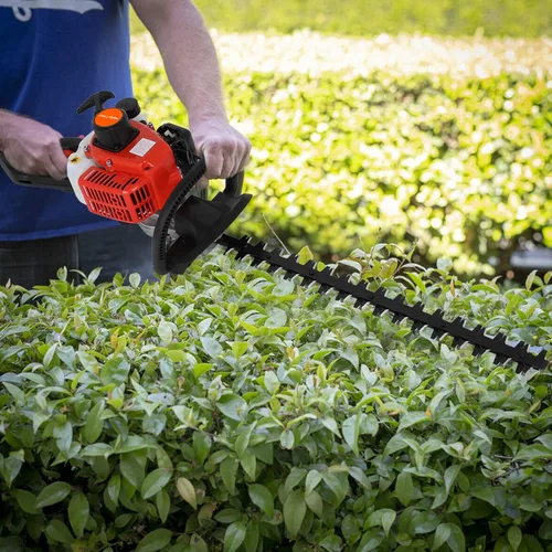 Vista 2 de Cortasetos a gas de 2 ciclos de 26 cc, cortasetos de doble cara de 24 pulgadas con mango giratorio, recortadora de setos de gasolina, jardinero