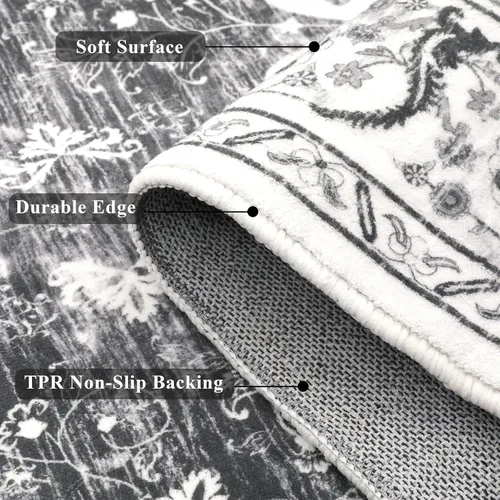 Vista 4 de Ileading Alfombra vintage para pasillo, lavable a máquina, con parte trasera de goma, antideslizante, para entrada, dormitorio, sala de estar