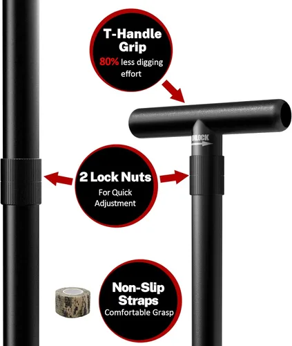 Vista 3 de DR.ÖTEK Pala de pala, herramienta de excavación resistente, mango en T, hoja dentada, cortador de raíces con mango largo y corto, pala de jardín