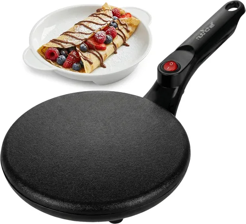 NutriChef - Sartén eléctrica para crepas | Placa de cocción antiadherente de 8 pulgadas con interruptor de encendido/apagado | Cocina roti,