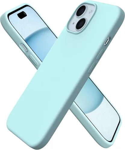 Vista 29 de ORNARTO Funda compatible con iPhone 15 6.1, silicona líquida delgada de 3 capas cubierta completa de goma de gel suave, funda protectora Amatista