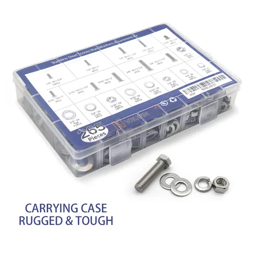 Vista 5 de 265 PCS Tuercas y Pernos 1/4"-20, 5/16"-18, 3/8"-16 Juego Surtido de Tuercas y Pernos Hexagonales de Acero al Carbono, Kit Surtido de Tornillos