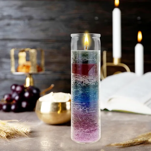 Vista 4 de Mega Candles 1 vela de oración devocional de vidrio de 7 colores sin perfume, vela de cera vertida a mano de 2 x 8 pulgadas, santuario, vigilias